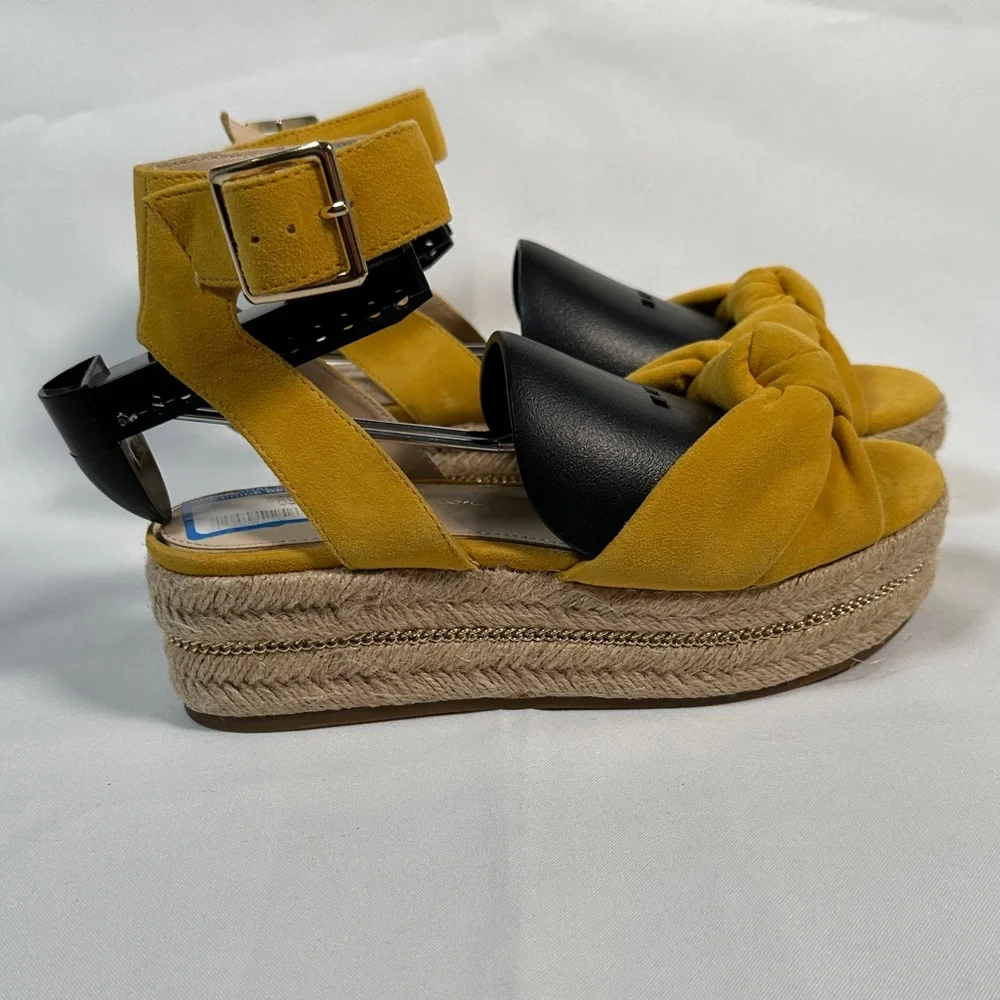 Jessica Simpson Yellow Espadrille Wedge Sandals Leather Upper Size 6.5